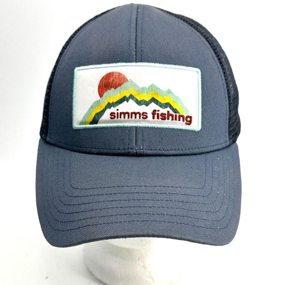 Simms Fishing Hat Kids OSFA Blue Mountain Graphic Mesh Back Snapback Trucker Cap